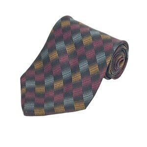 Jhane Barnes Silk Tie Mens Black Multicolor Geometric Necktie Made in Japan READ